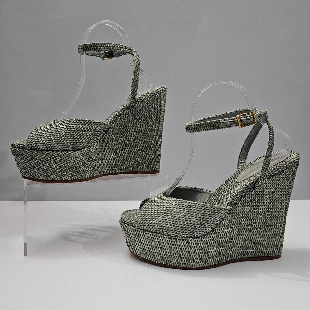 NEW Schutz Neith Straw Wedge Sandal Platform Green Raffia Size 9.5 - Picture 2 of 13